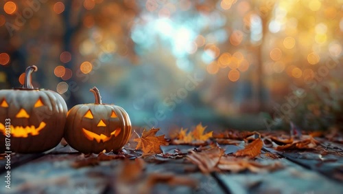 Join the festive fun of Halloween and Thanksgiving, showcasing vibrant autumn scenery. Delight in glowing jack-o'-lanterns, fall foliage, and bountiful harvests, celebrating the essence of autumn photo