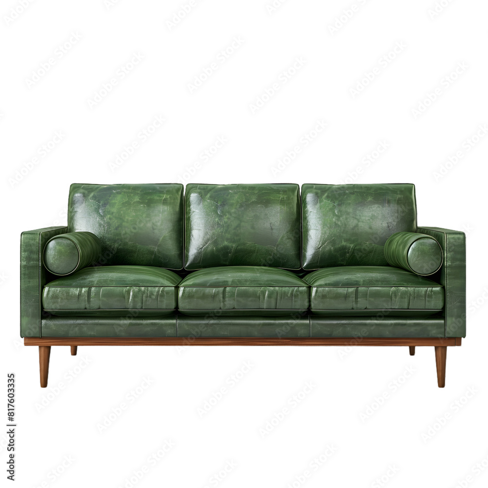 Luxury Green snake leather texture Sofa with wooden legs Isolated on Transparent Background Luxury Green snake leather texture Sofa with wooden legs Isolated on Transparent Background