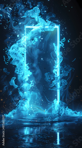 Abstract neon background with glowing square frame