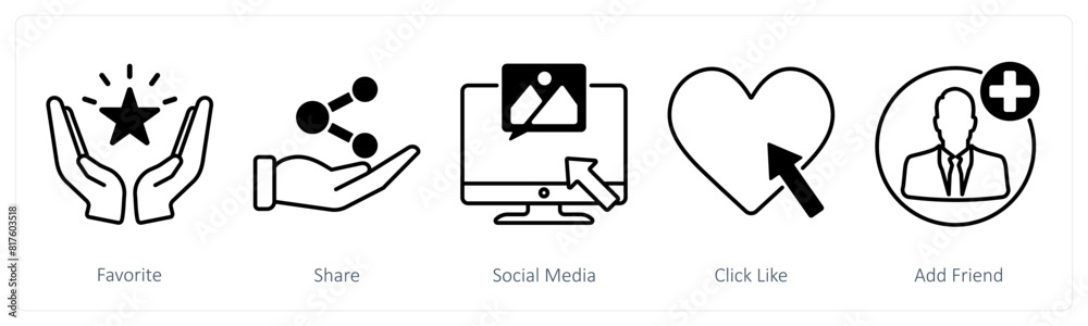A set of 5 Social Media icons as favorite, share, social media A set of 5 Social Media icons as favorite, share, social media