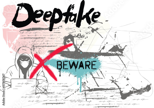 deepfake beware slogan, graffiti slogan print with neon spray, t shirt graphics print vector illustration design, Urban typography hipster street art for graphic t- shirt