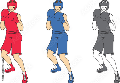 ボクシング選手（男性）のイラストセット