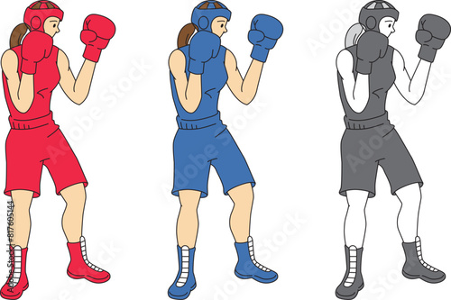 ボクシング選手（女性）のイラストセット