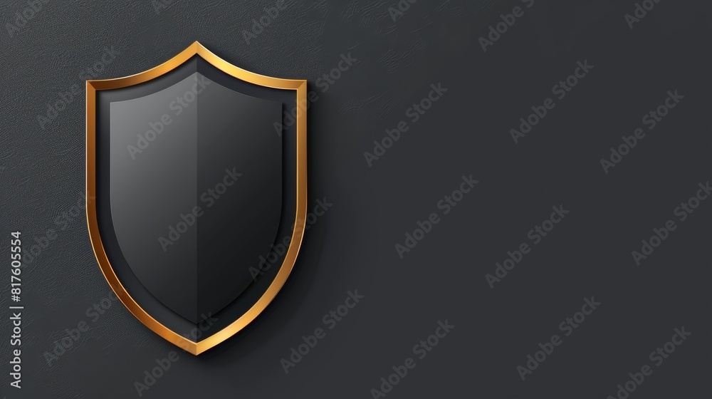 A black shield with gold borders and a golden bottom edge against a dark backdrop A black shield with gold borders and a golden bottom edge against a dark backdrop