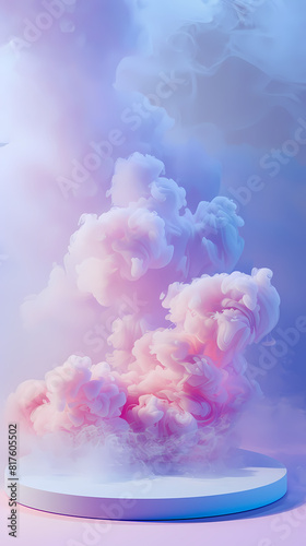 Round podium surrounded by smoke