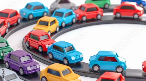  A circle of toy cars atop a toy track, encircled by another circle of cars