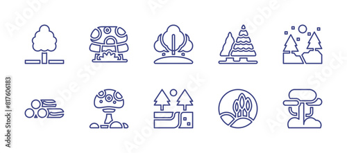 Forest line icon set. Editable stroke. Vector illustration. Containing forest, pineforest, tree, mushroom, wood. photo