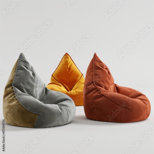 Three Otedama bean bag chairs in varying colors sit side by side photo