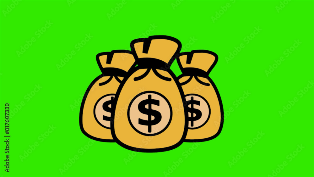 Three money bag animated green background Three money bag animated green background