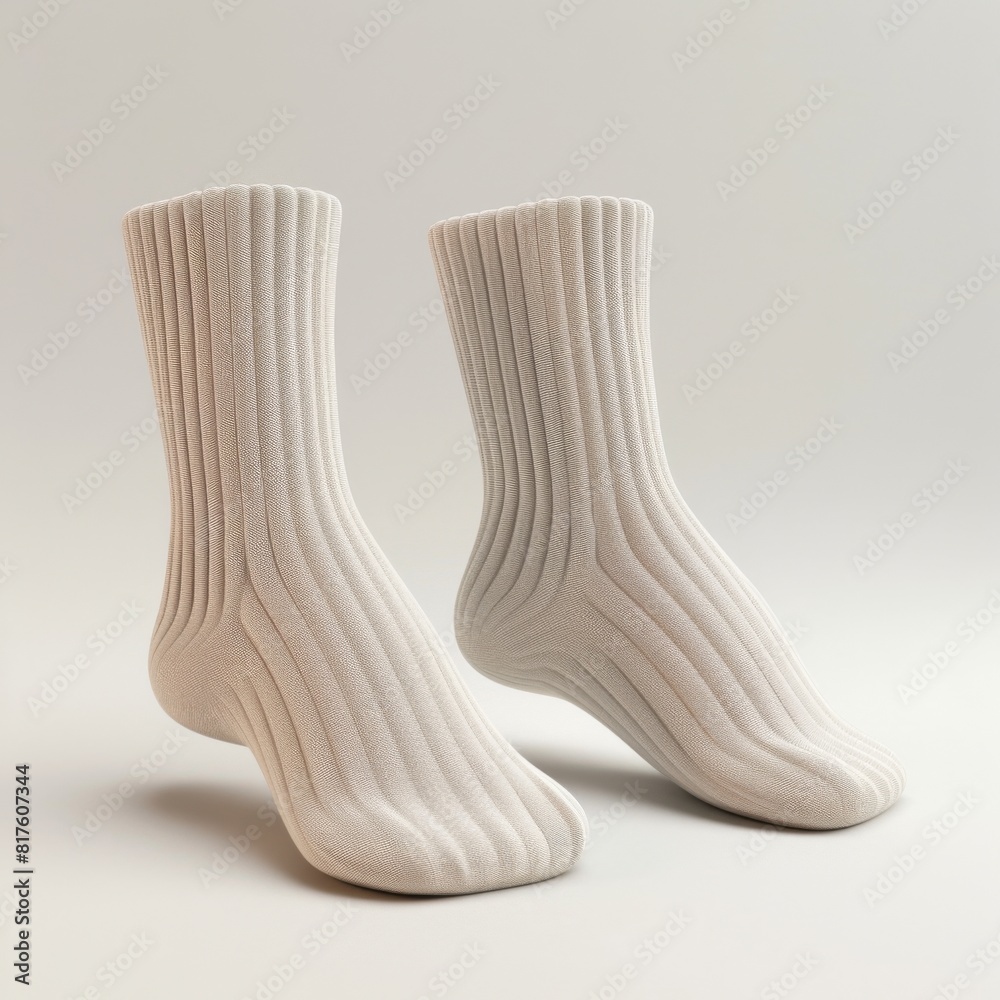 Two white Tabi socks placed on a plain grey surface Two white Tabi socks placed on a plain grey surface