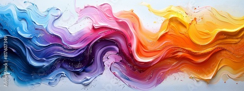 Vibrant waves of colorful paint splashing across a white background