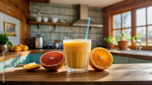 A refreshing citrus smoothie made with oranges and lemons  perfect for a summer morning retreat