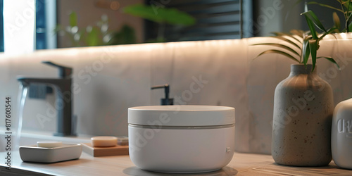 modern luxury white soap container in the bathroom  White Earthenware Bathroom Storage