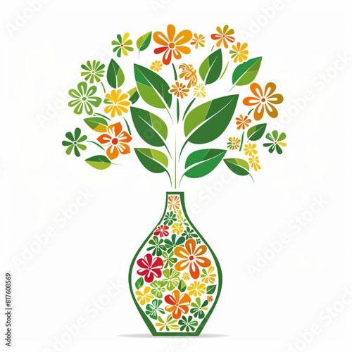 Colorful flowers in vase on white background photo