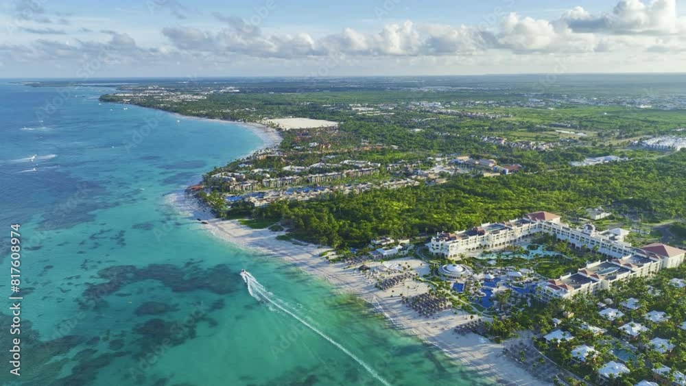 Palace Hotels At The Beaches Of Punta Cana, Dominican Republic. Aerial Drone Shot Palace Hotels At The Beaches Of Punta Cana, Dominican Republic. Aerial Drone Shot