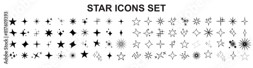 Star icons set. black star and line sparkle symbols collection