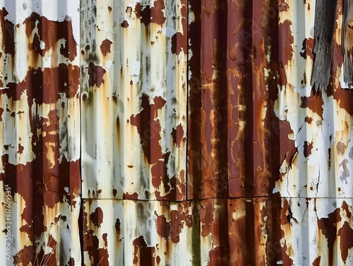 Rusty corrugated metal wall texture.