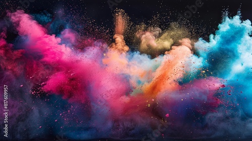 A cascade of colored powders  frozen in time