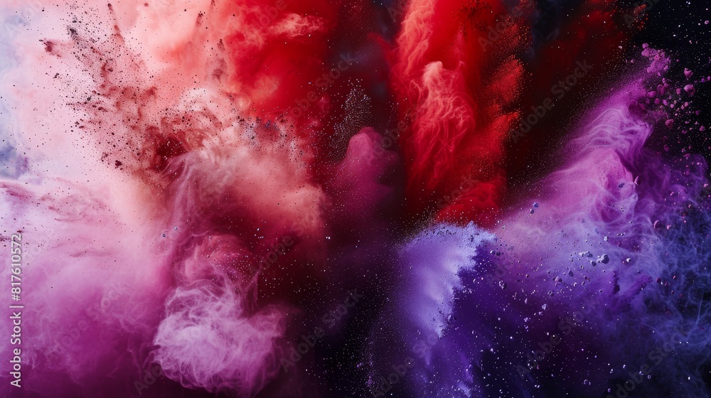 Fototapeta premium A spectrum of powders mid-explosion, from red to purple