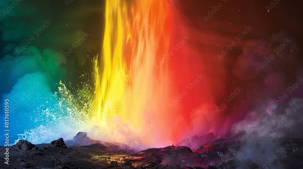 A rainbow eruption, each color distinct and bright A rainbow eruption, each color distinct and bright