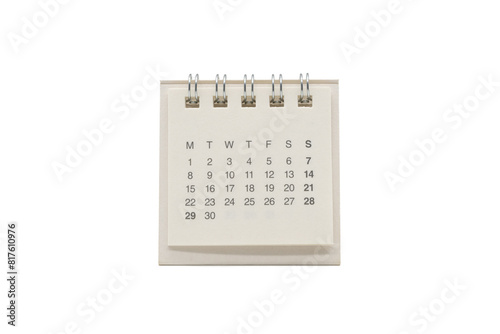 Paper mini desk calendar isolated on white background. Calendar has no months and no years.