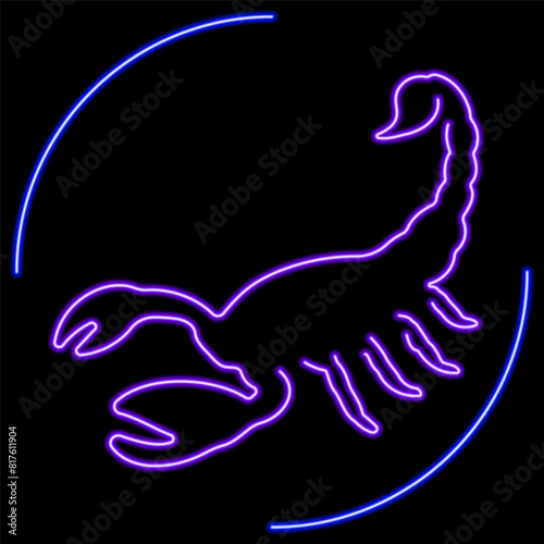 scorpion neon sign, modern glowing banner design, colorful modern design trend on black background. Vector illustration. © Oleh