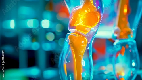 Medical X-Ray of the knee on blue blurred background