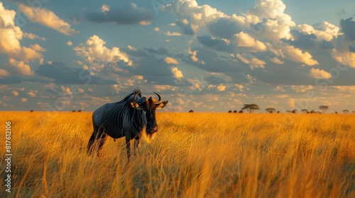 Simple  minimalist studio with a wildebeest grazing inside