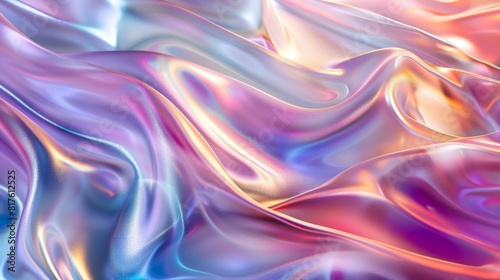 Wallpaper Mural 3d render of iridescent holographic satin cloth, abstract background Torontodigital.ca