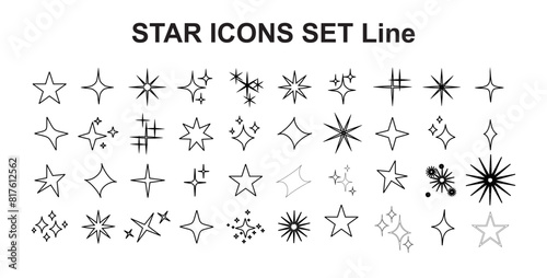 Star icons set. Line star icons and sparkles vector collection