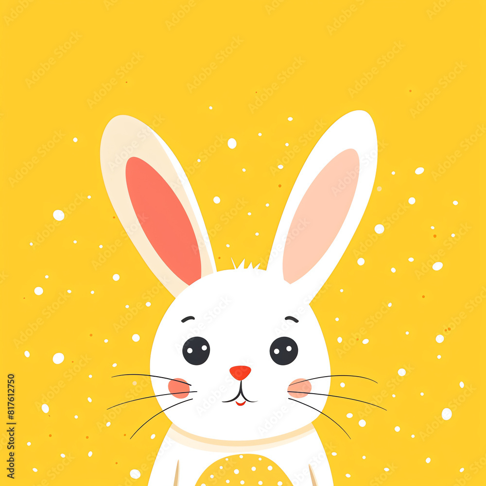 Cute white bunny with pink ears set against a bright yellow background, creating a cheerful spring atmosphere Cute white bunny with pink ears set against a bright yellow background, creating a cheerful spring atmosphere