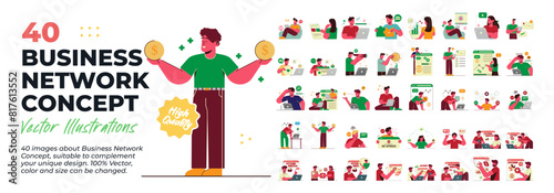 Character Business Network Concept Illustration. Great Bundle. Collection scenes of business, network, technology, marketing, management concept. Vector Illustration