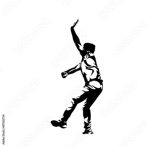 Cricket player, bowler throwing, isolated vector silhouette