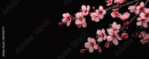 branching cherry blossom design with soft pink petals branching on black background