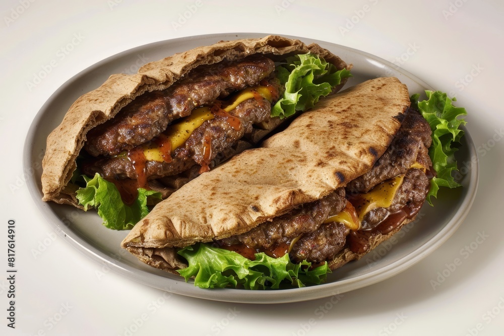 Flavorful BBQ Burger Pocket with Juicy Ground Beef and Toasted Whole Wheat Pitas Flavorful BBQ Burger Pocket with Juicy Ground Beef and Toasted Whole Wheat Pitas