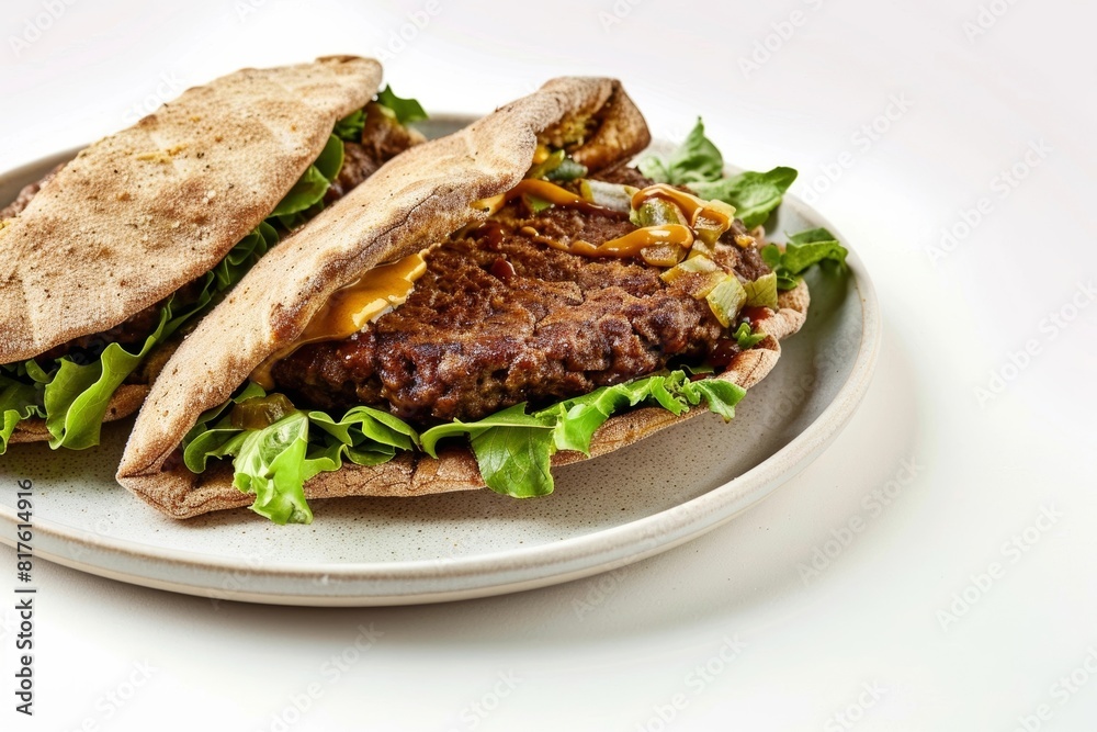 Scrumptious BBQ Burger Pocket with Crisp Lettuce and Zesty Dijon Mustard Scrumptious BBQ Burger Pocket with Crisp Lettuce and Zesty Dijon Mustard