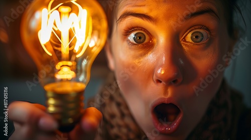 Image: A person in awe under a glowing bulb, symbolizing a moment of brilliant insight.