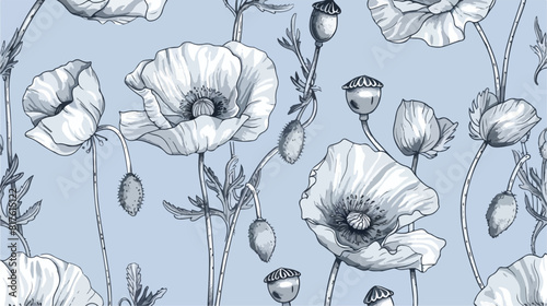Monochrome seamless pattern with gorgeous blooming wi photo