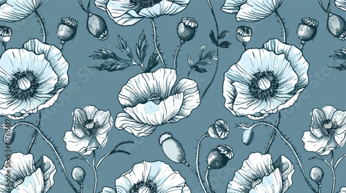 Monochrome seamless pattern with gorgeous blooming wi photo