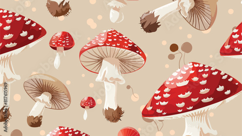 Mushrooms pattern. Seamless amanita fungus background