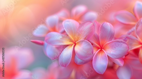 Vibrant close-up of Plumeria flowers, capturing the essence of tropical flora with a focus on color and detail, isolated background
