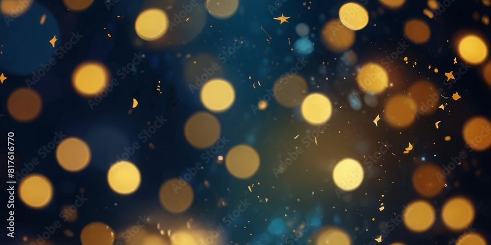 abstract background with dark blue and gold particles. Christmas and new year golden light particles illuminate bokeh in the background. abstract background with dark blue and gold particles. Christmas and new year golden light particles illuminate bokeh in the background.