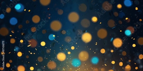 abstract background with dark blue and gold particles. Christmas and new year golden light particles illuminate bokeh in the background.