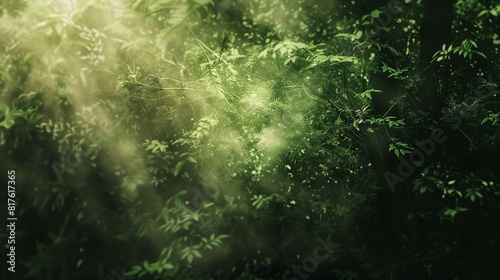 Nature-themed abstract background with dense foliage and soft light filtering through leaves