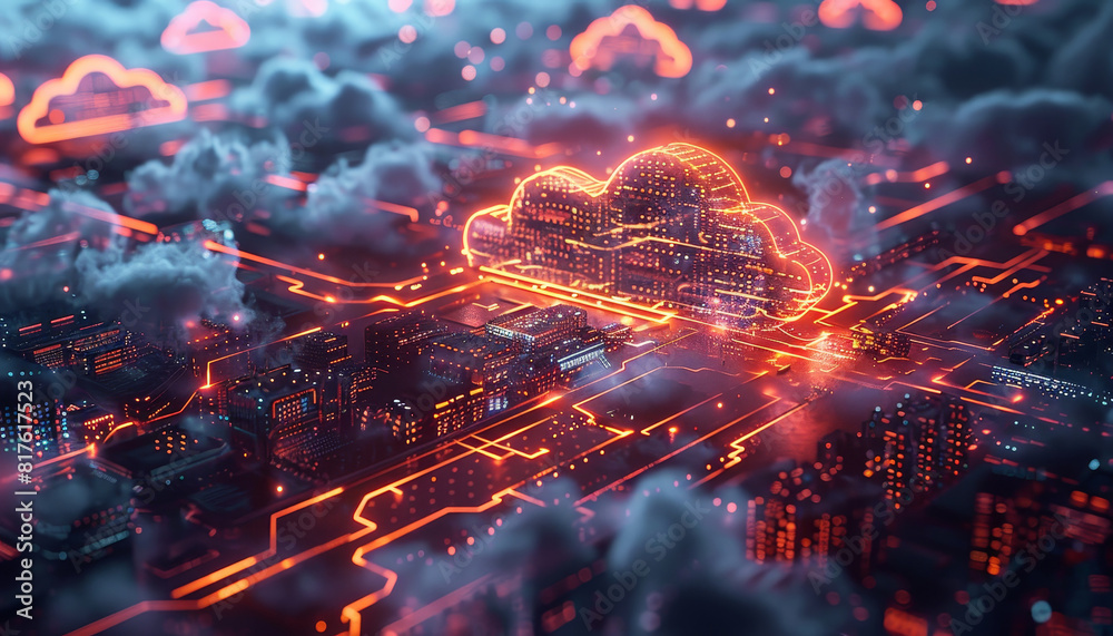 A glowing cloud in the sky with a neon light by AI generated image A glowing cloud in the sky with a neon light by AI generated image