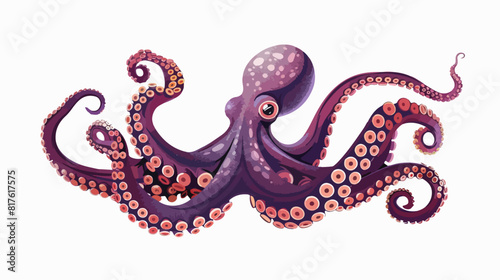Octopus kraken tentacle with suckers. Sea water monst
