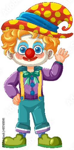 Cheerful clown waving with a big smile
