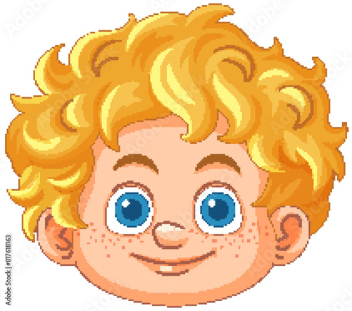 Happy cartoon boy with curly blond hair