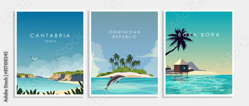Set of summer travel posters