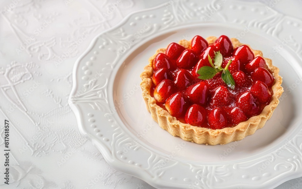 Delicious Cherry Tart on Elegant White Plate Delicious Cherry Tart on Elegant White Plate